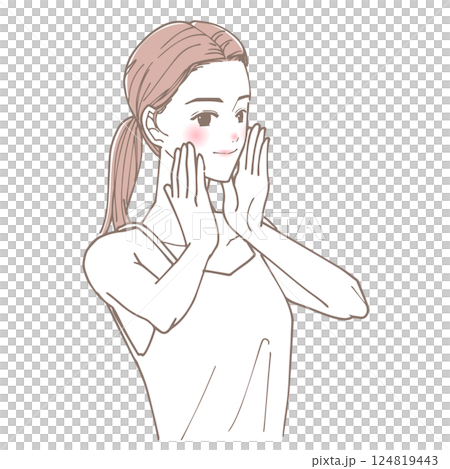 一位女士用手撫摸臉頰的插圖 124819443