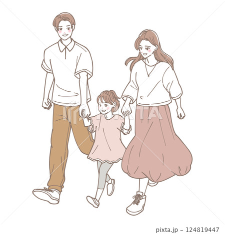 手を繋いで走っている親子のイラスト 124819447