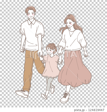 手を繋いで走っている親子のイラスト 124819447