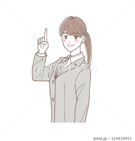 上を指差している女性のイラスト 上を指差している女性のイラスト 124819451