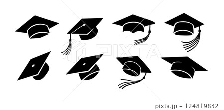Graduate hat student vector logo icon set. Graduate cap university education school diploma academic Graduate hat student vector logo icon set. Graduate cap university education school diploma academic 124819832