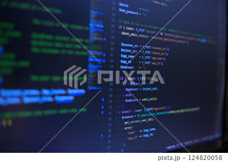 プログラミングコードが表示された開発者のモニター画面2 124820058
