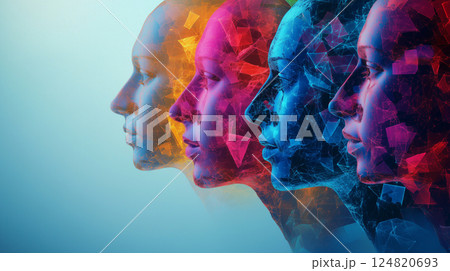 カラフルな抽象表現で描かれた多様な人間の横顔 124820693