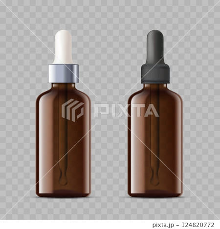 Mockups glass bottles with pipette for skin care. 124820772
