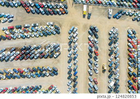 Abundant collection of cars trucks parked closely together in an open lot automotive sales second hand cars 124820853