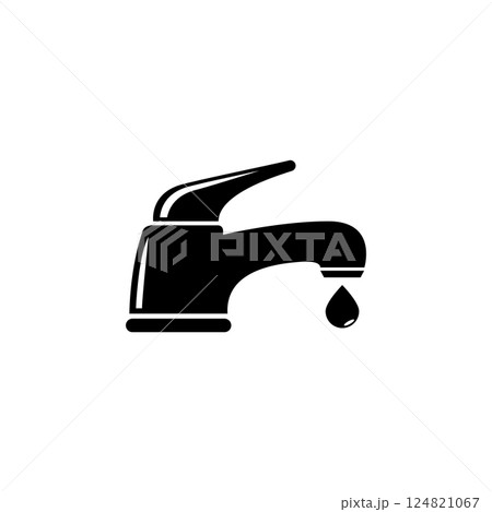 Sleek modern faucet icon with a water drop, symbolizing cleanliness and water conservation 124821067