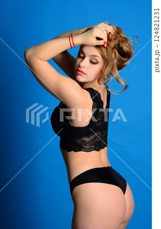 Young beautiful woman in a fashionable linen luxury blonde in the Studio. Young beautiful woman in a fashionable linen luxury blonde in the Studio. 124821231