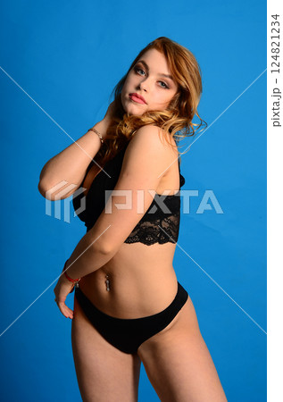 Young beautiful woman in a fashionable linen luxury blonde in the Studio. Young beautiful woman in a fashionable linen luxury blonde in the Studio. 124821234
