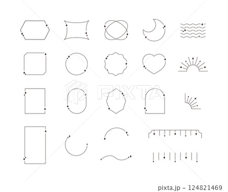 シンプルな線と星のきらめきのベクターフレームセット 124821469