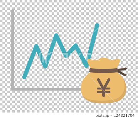 折れ線グラフとお金の巾着袋 124821704