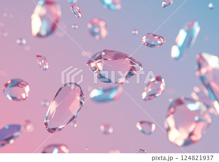 ピンクとブルーに輝く浮遊するクリスタル(AI生成画像) ピンクとブルーに輝く浮遊するクリスタル(AI生成画像) 124821937
