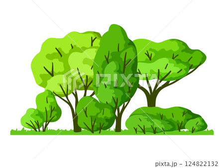 Illustration trees with leaves. Natural summer or spring image. 124822132