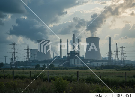 Industrial facility, critical infrastructure, cooling towers. 124822451