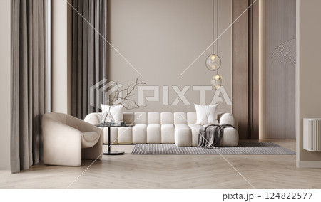 Minimalist modern living room interior background, living room mockup, empty wall mockup, 3d rendering 124822577