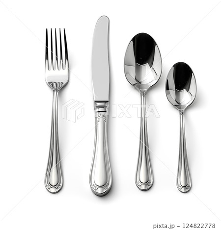 Set of cutlery spoon fork and knife stainless steel isolated on white background 124822778
