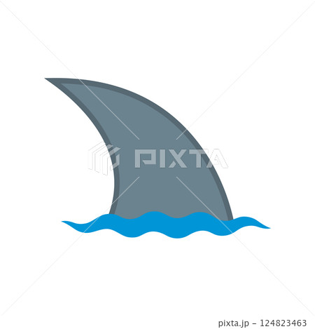 Fish fin icon with water wave. Shark or dolphin fin. Isolated vector illustration on white background. 124823463