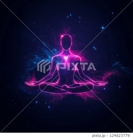 Glowing human in lotus yoga pose 124823779