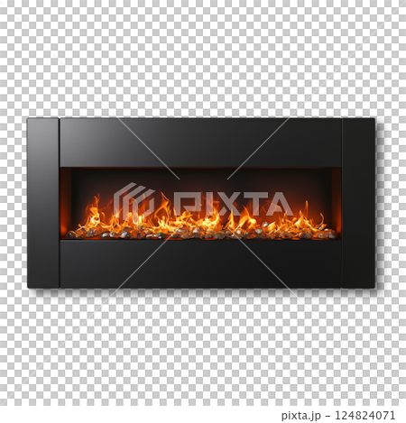 Modern electric fireplace with visible flames isolated on white background 124824071