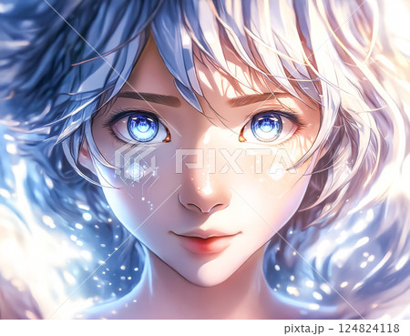 ホログラフィックディスプレイと瞳のアップのイラスト素材 124824118