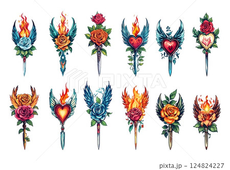 Old school flash tattoo cartoon concepts....のイラスト素材 [124824227] - PIXTA