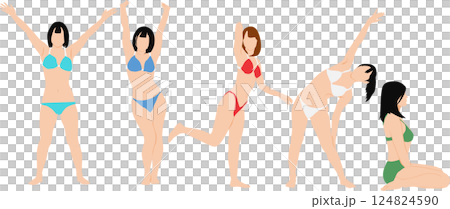 穿著泳衣擺姿勢的女人的插圖集 124824590