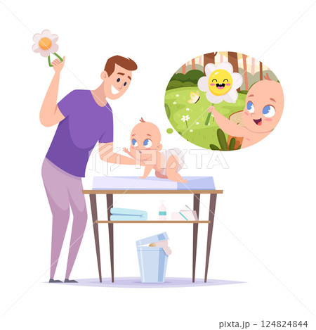 New born. father playing with little new born baby 124824844