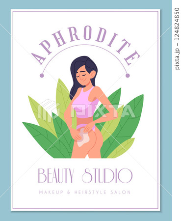 Beauty studio poster. placard for relax and spa salon for women. vector print design template Beauty studio poster. placard for relax and spa salon for women. vector print design template 124824850