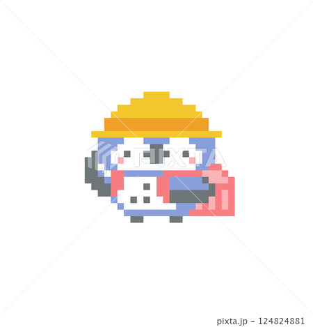 小学生の挙手する青色フクロウのドット絵 124824881