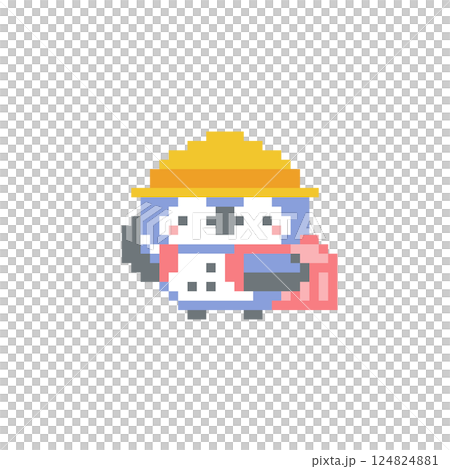 小学生の挙手する青色フクロウのドット絵 124824881