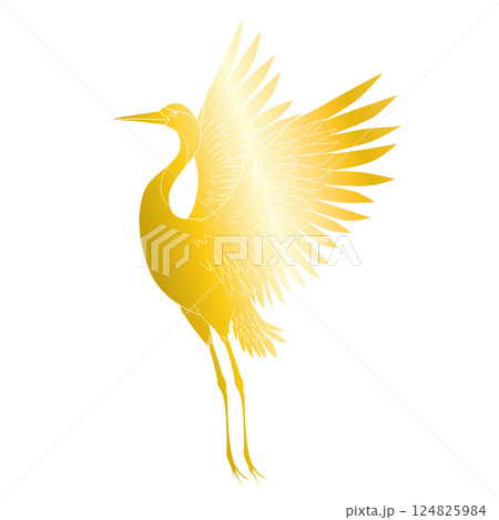 Illustration of a crane in flight on a plain white background. Crane silhouette with elegance 124825984