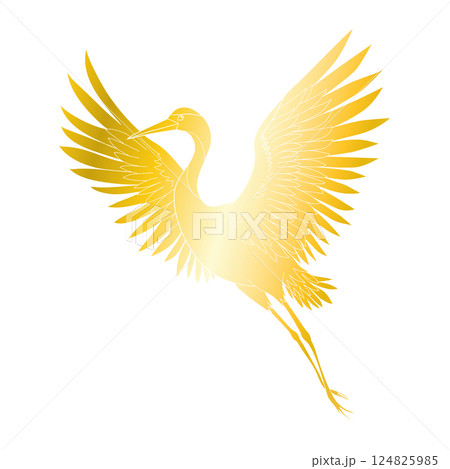 Illustration of a crane in flight on a plain white background. Crane silhouette with elegance 124825985