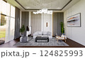 Modern Gray And Light Wood Living Room Interior 3D Render 124825993