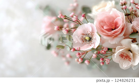 Beautiful Soft Pink Floral Arrangement with Delicate Details in a Light Background for Elegant Decor 124826231