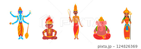 Indian God and Hindu Deity for Worship Vector Set 124826369