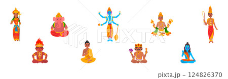 Indian God and Hindu Deity for Worship Vector Set 124826370