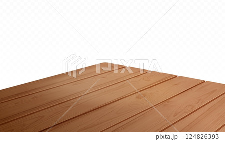 Wooden table corner. Realistic desk wood surface angle perspective side view, work counter or kitchen tabletop board platform product presentation mockup, exact vector illustration Wooden table corner. Realistic desk wood surface angle perspective side view, work counter or kitchen tabletop board platform product presentation mockup, exact vector illustration 124826393