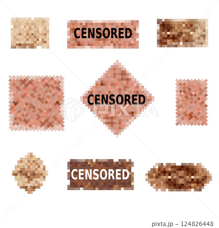 Censor blur. Censored content pixel mosaic effect screen bar, naked photo skin nudity adult video blurred face sensitive materials tv censorship signs, classy vector illustration Censor blur. Censored content pixel mosaic effect screen bar, naked photo skin nudity adult video blurred face sensitive materials tv censorship signs, classy vector illustration 124826448