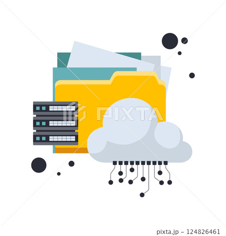 Cloud, data security. Hosting concept. Servers and Clouds. Cloud computing hosting for business development. Flat vector illustration Cloud, data security. Hosting concept. Servers and Clouds. Cloud computing hosting for business development. Flat vector illustration 124826461