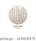 Herbaceous plant logo. Vector abstract badge for design of natural products, flower shop, cosmetics, ecology concepts, health, spa, yoga 124826475