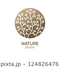 Herbaceous plant logo. Vector abstract badge for design of natural products, flower shop, cosmetics, ecology concepts, health, spa, yoga 124826476