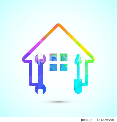 House repair icon design illustration. Home remodeling, repair or maintenance sign in low poly style House repair icon design illustration. Home remodeling, repair or maintenance sign in low poly style 124826596