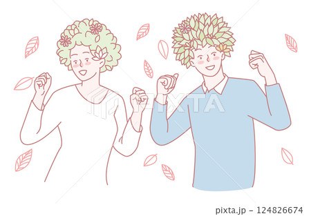 Celebrating the Beauty of Nature Joyful Characters Surrounded by Colorful Leaves and Flora Celebrating the Beauty of Nature Joyful Characters Surrounded by Colorful Leaves and Flora 124826674