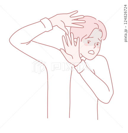Anxious Gesture Individual Conveying Fear or Discomfort Through Body Language and Expression Anxious Gesture Individual Conveying Fear or Discomfort Through Body Language and Expression 124826724