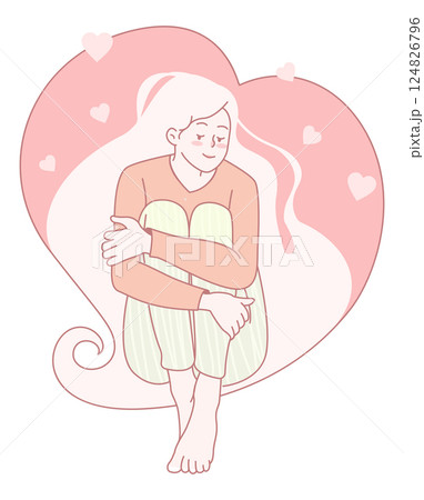 An Elegant and Beautiful Illustration of a Serene Woman Embracing Her Deep Emotions 124826796