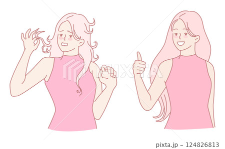 Stylish Young Woman Expressions A colorful portrayal of her vibrant emotions and charm 124826813