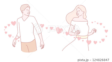 A romantic connection between two characters is beautifully illustrated through art and design 124826847
