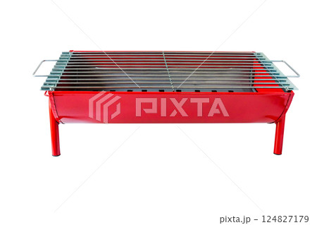 A new Red barbecue grill stove over white background. A new Red barbecue grill stove over white background. 124827179