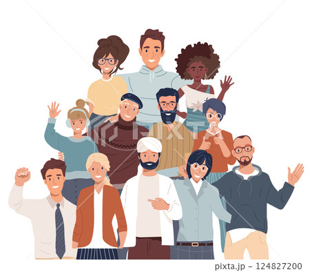 Join our team. Teamwork, cooperation, friendship concept. Multicultural team. Unity in diversity. People of different nationalities and religions cartoon characters. Join our team. Teamwork, cooperation, friendship concept. Multicultural team. Unity in diversity. People of different nationalities and religions cartoon characters. 124827200