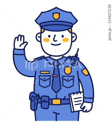 A Friendly Police Officer Greeting with a Hand Up A Friendly Police Officer Greeting with a Hand Up 124827236