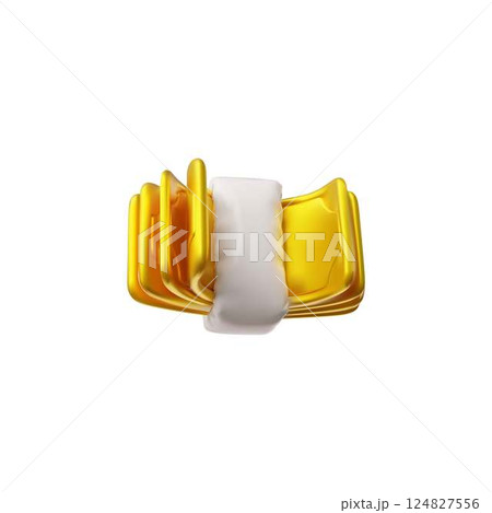 Wrapped stack of golden currency banknotes from inflated balloon, 3D vector dollar bills money cash, finance, payment 124827556